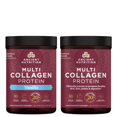 Ancient Nutrition Multi Collagen Protein Powder Unflavored 45 Servings + Multi Collagen Protein Powder Vanilla 45 Servings