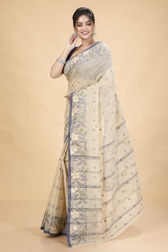 Image of OISHANI SAREE GHOR Women's Traditional Bengal Tant Pure Cotton Starch Handloom Saree No Blouse Piece