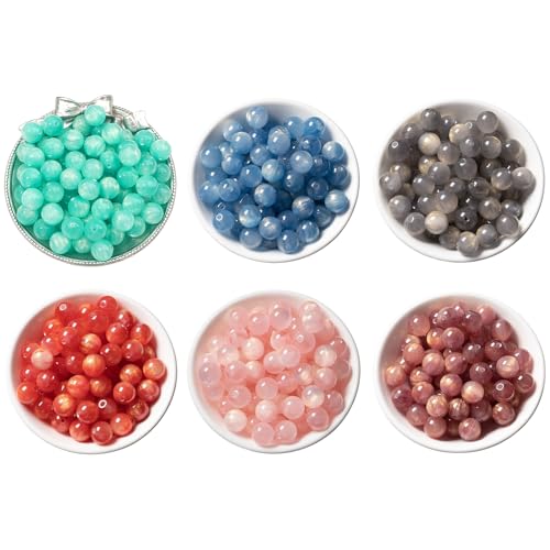 120 Piezas Cuentas Redondas de Cristal, Perlas Cristal de Colores para Pulseras 8mm, 6 Colores Redondas Sueltas Piedras Semipreciosas, Cuentas de Piedras Preciosas Naturales con Agujero 1.5mm