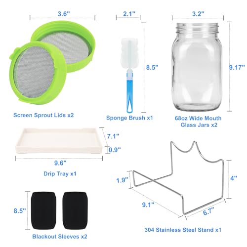 [Large Size] 68oz Sprouting Kit, 2 Sprouting Jar Kits, Wide Mouth Jar with Stainless Steel Screen Sprout Lid, 2000ml Sprouts Growing Kit, Seed Sprouter Set for Growing Broccoli, Bean, Alfalfa ﻿ by Lulonpon - Used condition - Image 4