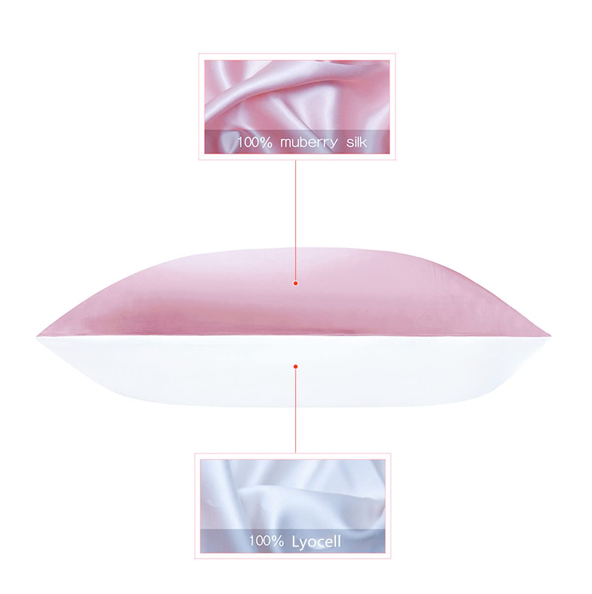 100% Mulberry Silk Charmeuse Silk Pillowcase With Lyocell underside for Hair and Skin 1pc Envelope Closure (50 x 75 cm, Pink) - Image 4