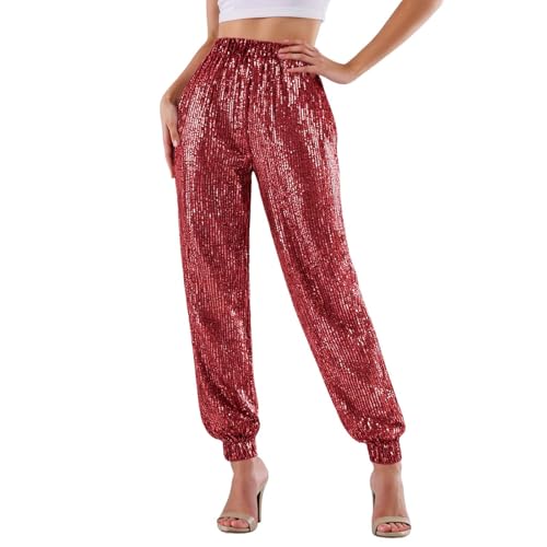 Pantalon à paillettes femme taille haute élégant et moulant pour le quotidien