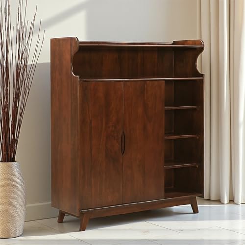 Image of The Attic Ritz Shoerack, Shoe Storage Cabinet for Home, Shoe Rack with Seat & Door, Shoe Organizer, Shoe Rack for Home, Honey Matte Finish