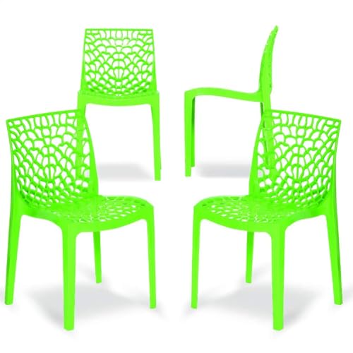 Image of activa Web Designer Plastic Chair for Home, Office and Restaurant and Cafe|Armless Chair for Dining Room| Heavy Duty Outdoor Plastic Chair | Designer Balcony Chair (Green, Set of 4)