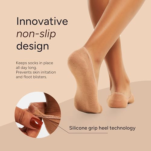Image of Eedor No Show Socks Women - Low Cut Ankle, Non Slip | Breathable Cotton & Spandex, Flat Boat Line Invisible Socks with Silicone Heel Grips, for Flats, Heals, Loafers