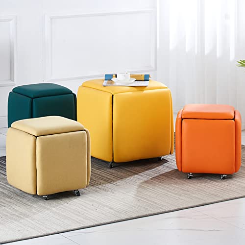 Tabouret ottoman cube gigogne 5 en 1 pour salon et salle à manger modulable vert - 7