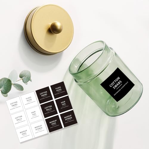 Amolliar-Green-Glass-Apothecary-Jar-Qtip-Holder-Bathroom-Decor-Gold-1Pack-Bathroom-Canister-With-Metal-Lid-Q-tip-Dispenser-Holder-for-Cotton-Balls-Cotton-Swabs-Floss-Picks-Vanity-Makeup-Organizer