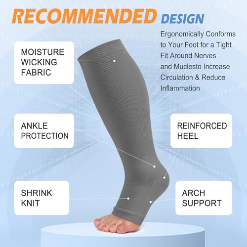 Image of CTHH Toeless Compression Socks for Women & Men Open Toe Knee High Stocking | 3 Pack 20-30 mmHg Graduated Compression Socks Best Support for Circulation Flying Running Daily Wear Cooling
