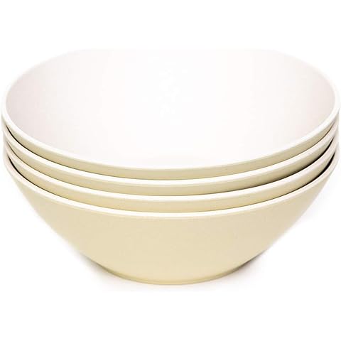 Bamboozle - 8” Two-Tone Bowl Set, 4-Piece Dinnerware, Sustainable Bamboo Fiber (Chamomile) Cover