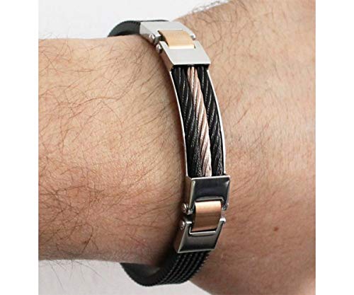 Bracelete Luxe de Aço Inox 316L Com Cabo Náutico e Folheação Rosê e Black