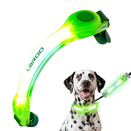 LaRoo Sicherheits LED Leuchtband für Hunde Katzen,LED Licht Blinklicht mit Klettverschluss, Einfach an Halsband Leine und Geschirr zu Befestigen, Wasserdicht Leuchtend Outdoor Sportarten (Grün)