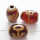 Carnelian dZi Bead - Olive Shape with Monseigne Totem - 14 by 10mm (Sold Per 6 Pieces)