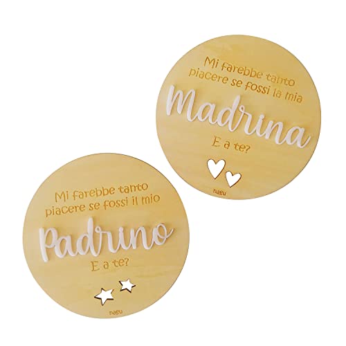 nagu® IT- Quieres ser mi madrina? Quieres ser mi padrino? | Dos Placas de Madera de 10 cm de...