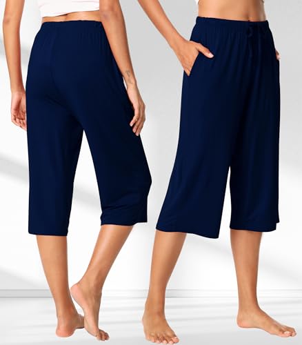 Image of WiWi Bamboo Viscose womens capri pants Wide Leg Pajama Super Soft Lounge knit Sleep shorts Cooling Pj Bottoms S-XXL