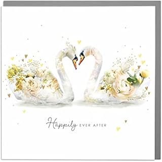 Happily Ever After - Swans - Wedding Card with Grey Envelope by Lola Design