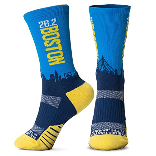 Gone For a Run Motivational Ankle Socks - Boston 26.2 - Blue & Yellow