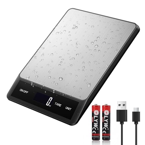 Digital Food Scale, 10kg Kitchen Scale with 1g Precision, Tare Function, Backlit LCD, Stainless Steel Platform, Type-C Rechargeable, for Baking and Cooking