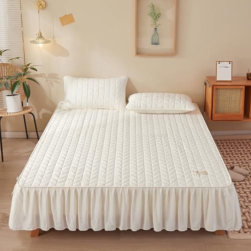 Cooalinar Falda de Cama con Volantes Elástico,Juego de Tres Piezas de Falda de Cama con Volantes,Cómodo,Antiarrugas,Transpirable,para dormitorios,residencias estudiantiles y hoteles