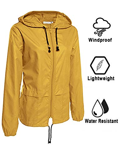 Avoogue Lightweight Raincoat Women'S Waterproof Windbreaker Packable Outdoor Hooded Rain Jacket Yellow S thumb #1