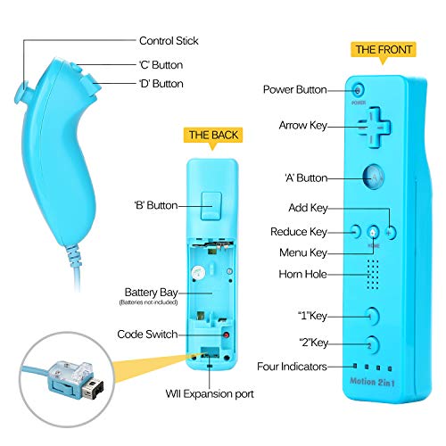 Wii Controller, WADEO Wii Remore, Built in Motion Plus Remote and Nunchuck Controller+Case for Nintendo Wii & Wii U, 2 Pack - Thumbnail 2