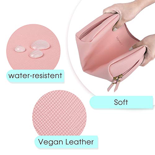 Large Vegan Leather Makeup Bag Zipper Pouch Travel Cosmetic Organizer For Women (Large, Pink) #TOP5