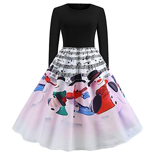 Preisvergleich Produktbild Xmiral Damen-Weinlese-Weihnachtskleid-musika... Anmerkungen Abendkleid-Prinzessinkleid gedruckt (L,Schwarz1)
