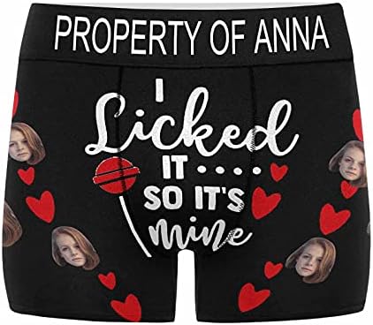 Custom Boxer, Personalized Photo Printed Face Underwear I Licked It So It's Mine Novelty Men's Boxer Briefs Shorts Underpants for Wedding Anniversary M