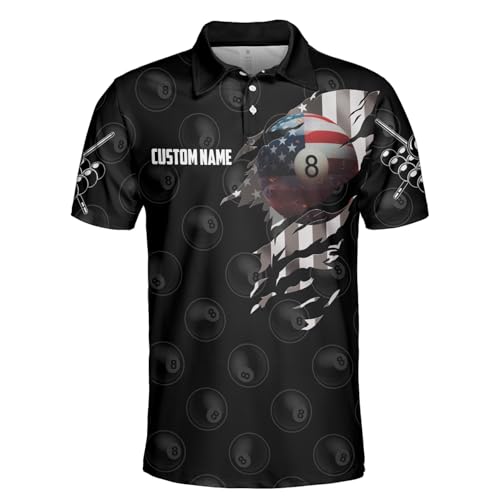 SHAANT Personalized Billiards Pool Shirt for Men, US Flag Billiard Polo Shirts for Men, Custom 8 Ball Pool Team Jerseys2