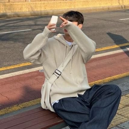 Men's Full Zipper Cardigan Sweater Solid Color Knitted Sweaters Loose Fit Casual Sweater Cardigan with Hood4