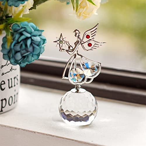 H&D Hyaline & Dora Silver Plated Crystal Studded Guardian Angel Figurine Ornament With Crystal Base Decorative Home Office Tabletop Keepsake Gift For Xmas Mother's Day Valentine's Day Birthday Party #TOP13
