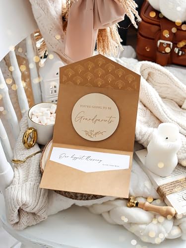 Image of Joli Coon Pregnancy announcement wooden card - You're going to be grandparents with pocketfold envelope and seal sticker - Baby announcement grandparents