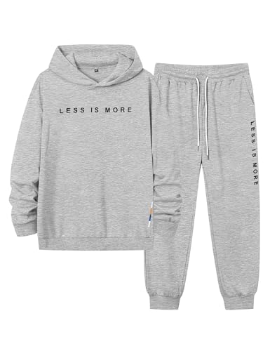 Babioboa Mens Sweat Suit Graphic Jogging Suit Warm Up Sportswear Hoodie and Sweatpants Comfy Loungewear set(Grey,S)