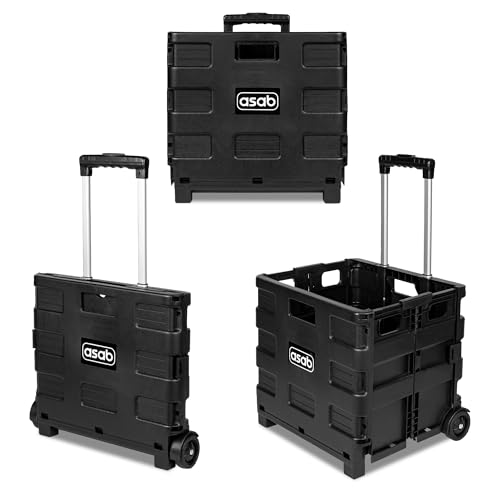 Foldable Plastic Book Trolley Cart Lightweight Teacher's Book Cart 2 Wheeled Book Trolley On Wheels Folding Storage Box with Aluminium Handle Shopping Trolley On Wheels (25KG, Black)