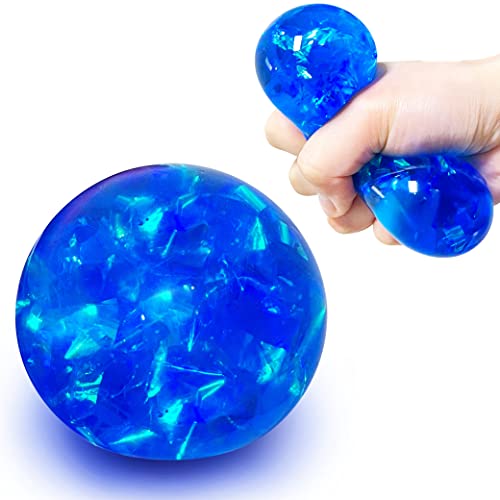 Blue Squishy Glitter Stress Balls for Kids and Adults - Stretch Stress Relief Squishy Ball, Pull and Squeeze - Squish Dough Ball Fidget Toys for Easter Stuffers and Party Favors