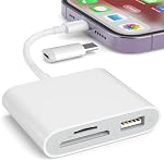 SD Card Reader for iPhone, Memory Card Reader with USB-C to Lightning Adapter Plug and Play Trail Game Camera Micro SD Card Viewer Support SD/TF Card and USB for iPad No App Required (White)