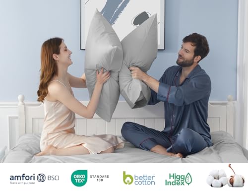 Pillow Cases, King Size Cotton Percale Weave Pillowcases, Pre-Shrunk Breathable and Hypoallergenic Pillowcases, Set of 2 (2 Piece King 20 Inch x 40 Inch, Light Gray)
