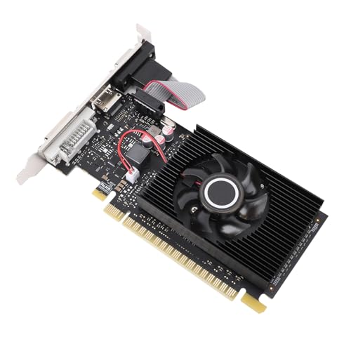 VBESTLIFE Tarjeta Gráfica de 1 GB, GPU DDR3 de 64 bits, Tarjeta de Video para Juegos PCIE 1.1 X16 de 589/500 MHz, Tarjeta Gráfica para Computadora de Escritorio con Puertos HDMI, DVI,