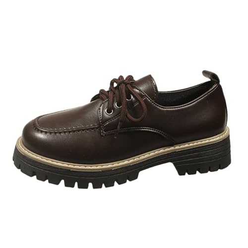 Generisch Zapatos casuales para mujer, modernos, lisos, con cordones, plataforma Mary Jane, cómodos mocasines de cuero para todos los días, botas negras, marrón, 39 EU