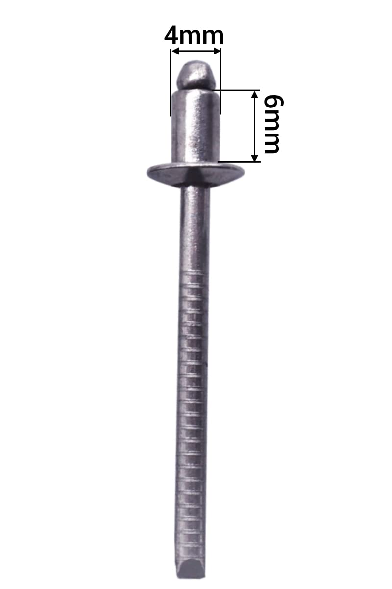 SKIR'CO (150 szt.) Nity do żaluzji ze stali nierdzewnej 4,0 x 6 mm, główka kopułowa, nity pop, DIN 7337, A2, rowkowany trzpień