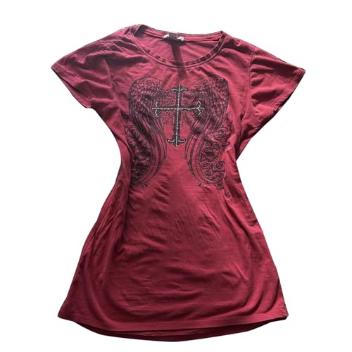 Womens Y2k Graphic Baggy Tees Shirts 2000s Gothic Grunge Emo Tops Fairycore Clothes