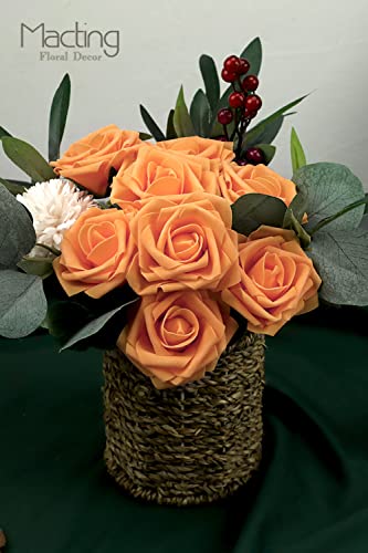 Macting Artificial Flower Roses, 30Pcs Real Touch Fake Foam Roses With Stems For Diy Bouquets Wedding Party Baby Shower Home Decoration (Orange) #TOP3