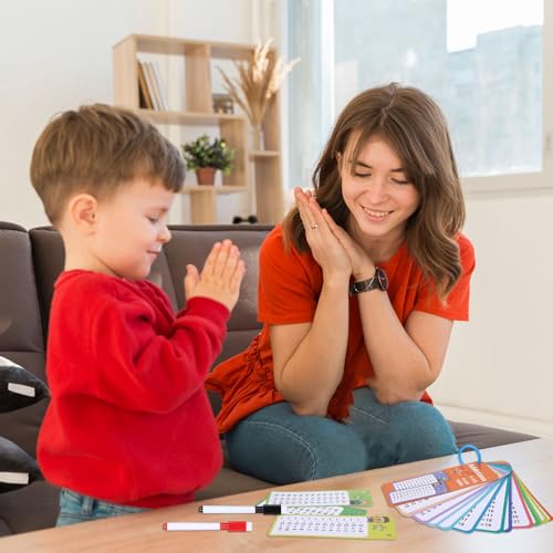 30PCS Reusable Addition and Subtraction Flash Cards with 4 Dry Erase Pens 2 Rings,Math Flash Cards for 1st to 3rd Grades,Math Games for Classroom and Home