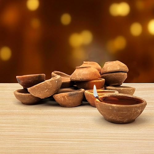 Image of Pure Source India Natural Clay Traditional Diwali Ke Diye | Earthen Clay Diya | Mitti Ka Diva | Diyas for Pooja (Set of 48 Pieces)
