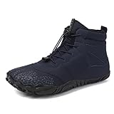Dinint Barefoot Shoes Men Women Wide Toe Box Winter Minimalist Trail Runner Padded Warm Casual Hiking Cotton Boots Sneakers Blue