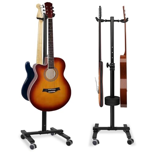 UPELLA - Soporte para guitarra de 2 soportes – diseño universal de rueda, resistente, ajustable,...