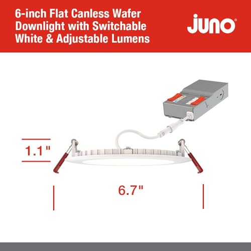 Image of Juno WF6 ALO20 SWW5 90CRI MVOLT MW M6 Canless LED Wafer Downlight, Switchable White 2700K-5000K, Adjustable Lumens, Flat Trim, Matte White, 6-Inch
