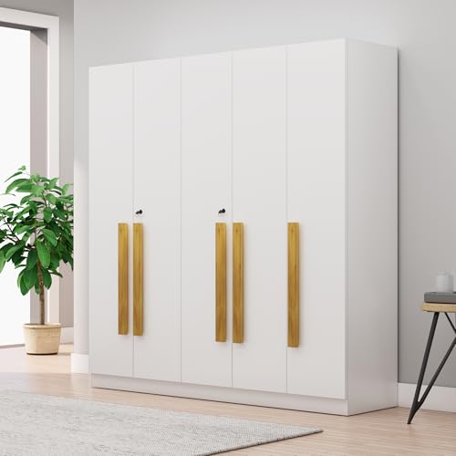 Image of Bniture 5 Door Wardrobe for Bedroom with Lockable Door & Hanging Space | Almirah for Clothes with Elevated Bottom Base | Wardrobe for Storage Cupboard | 3 Years Warranty (Frosty White, 5 Door)