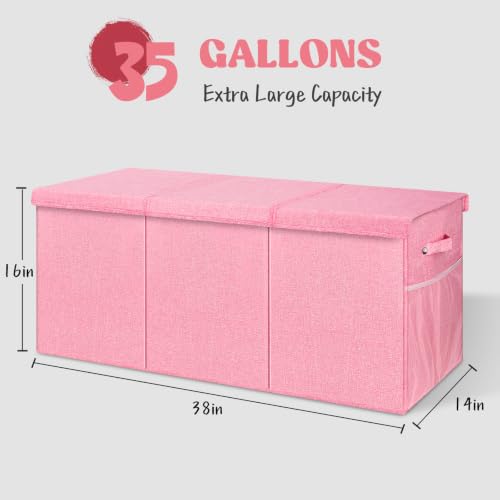 Image of Extra Large Toy Box with Lids, Collapsible Storage Bin, 38 inchx16 inchx14 inch, Pink