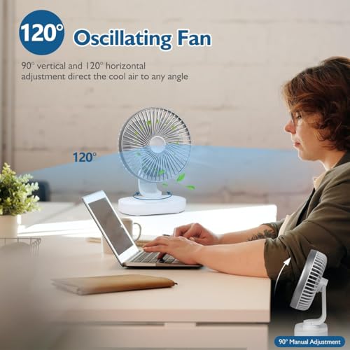 Image of TEKCOOL 4000mAh Rechargeable Desk Fan, Portable Table Fan,USB Fan, USB Battery Powered Quiet Personal Fan,4 Speed for Home Office Travel(Silver)