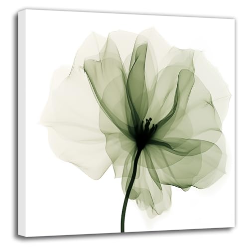 LZIMU Flower Canvas Wall Art Blooming Green Floral Picture Prints Abstract Paintings Modern Artwork for Living Room Bedroom Home Decor Framed(Picture-2, (12.00" x 12.00"))